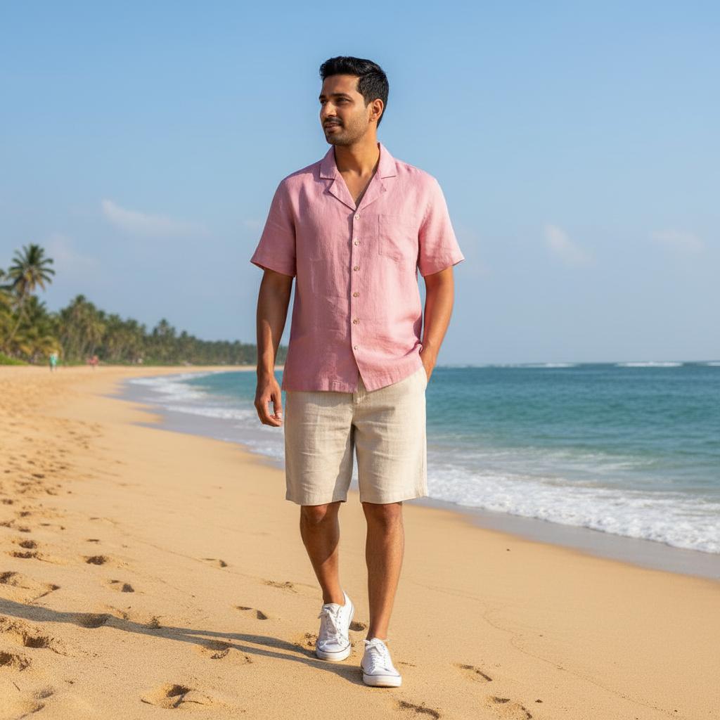 100% Preimum Linen Shirt for men Pink