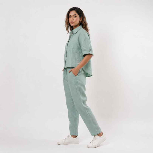 Linen Relaxed Co-ord Set for Women- Sage