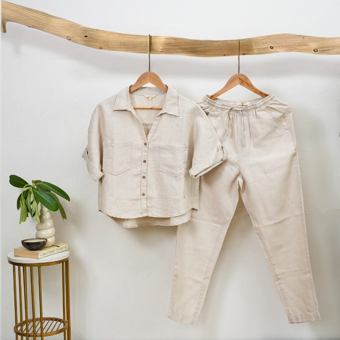 Linen Relaxed Co-ord Set for Women- Beige