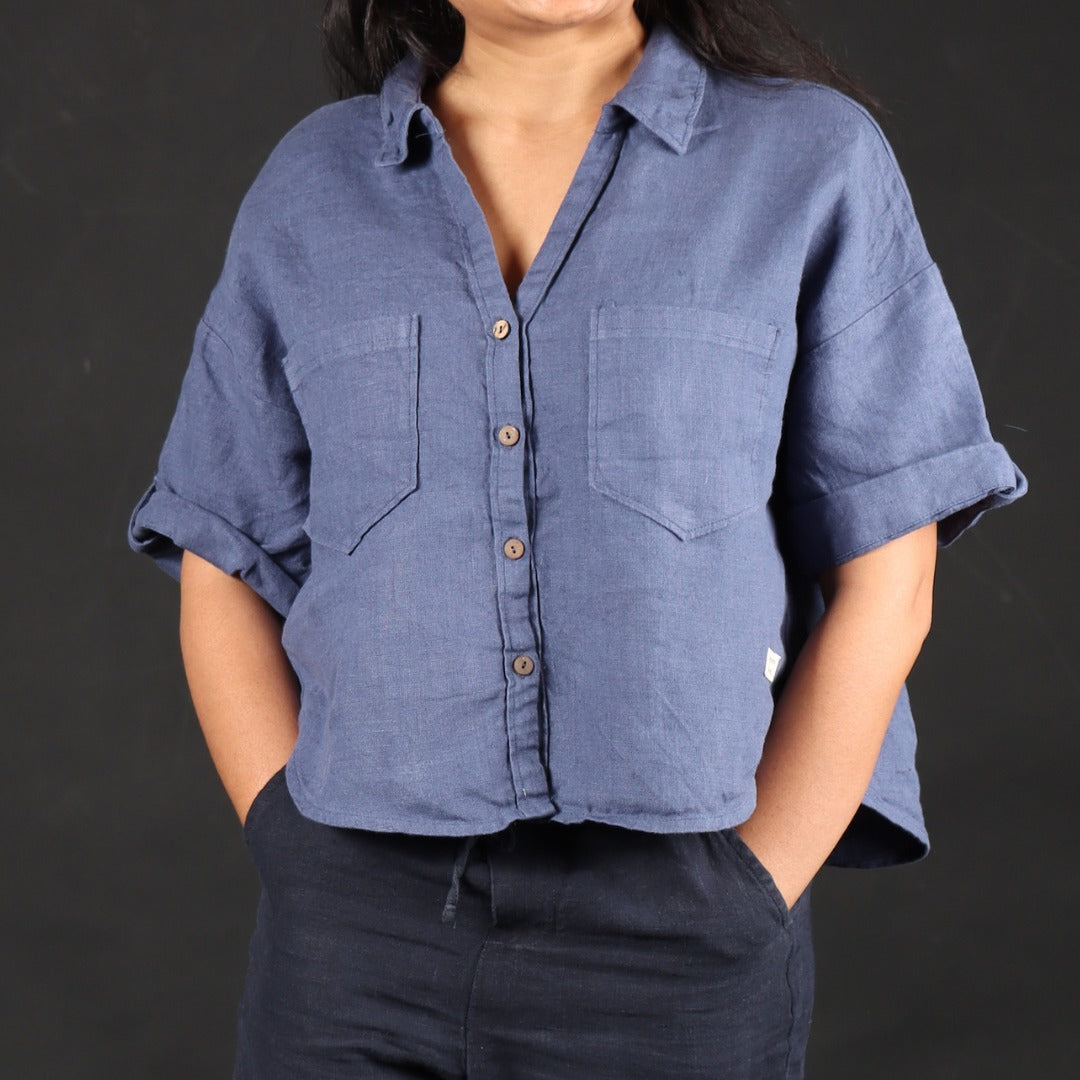 100% Premium Linen Boxy Shirt - Women