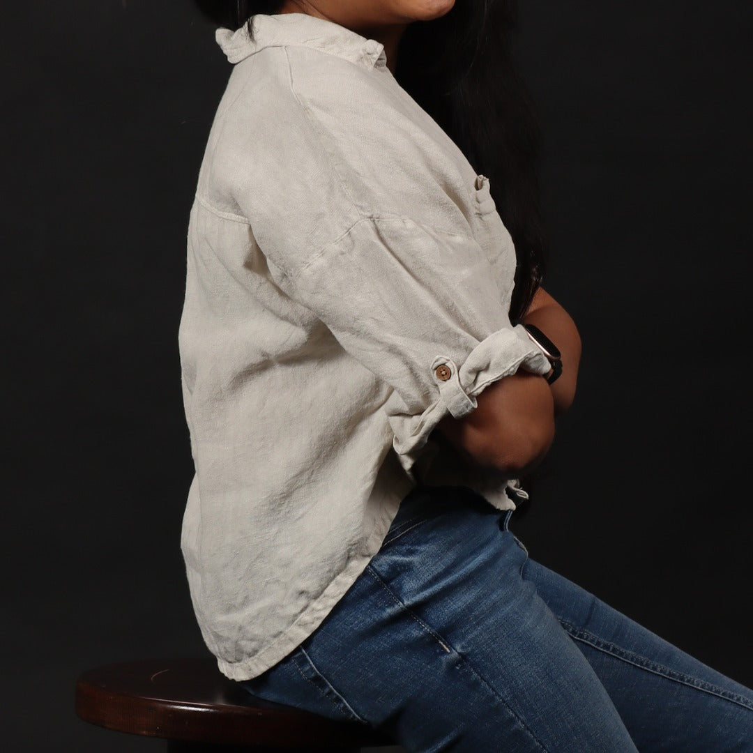 100% Premium Linen Boxy Shirt - Women