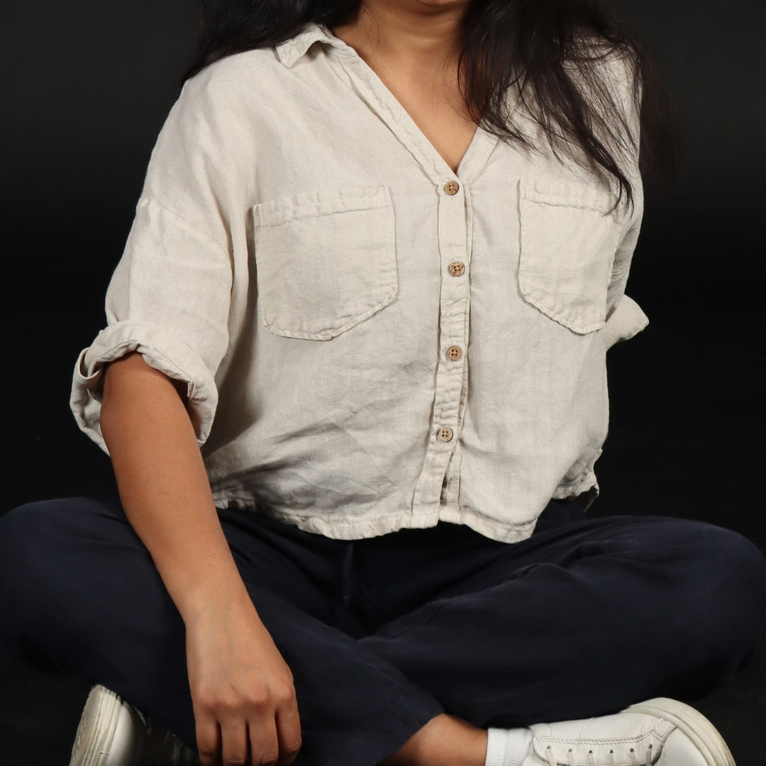 100% Premium Linen Boxy Shirt - Women