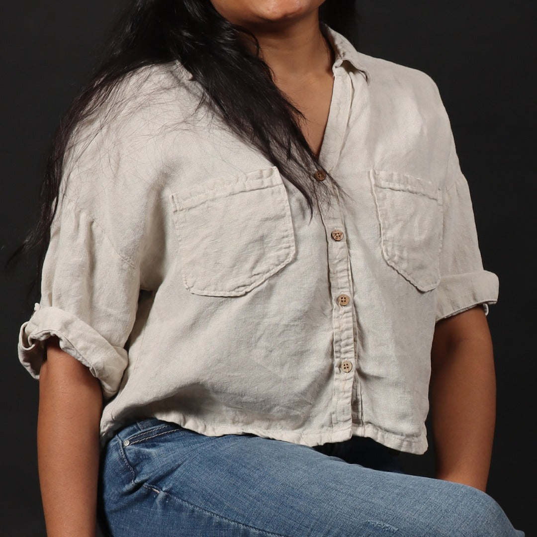 100% Premium Linen Boxy Shirt - Women