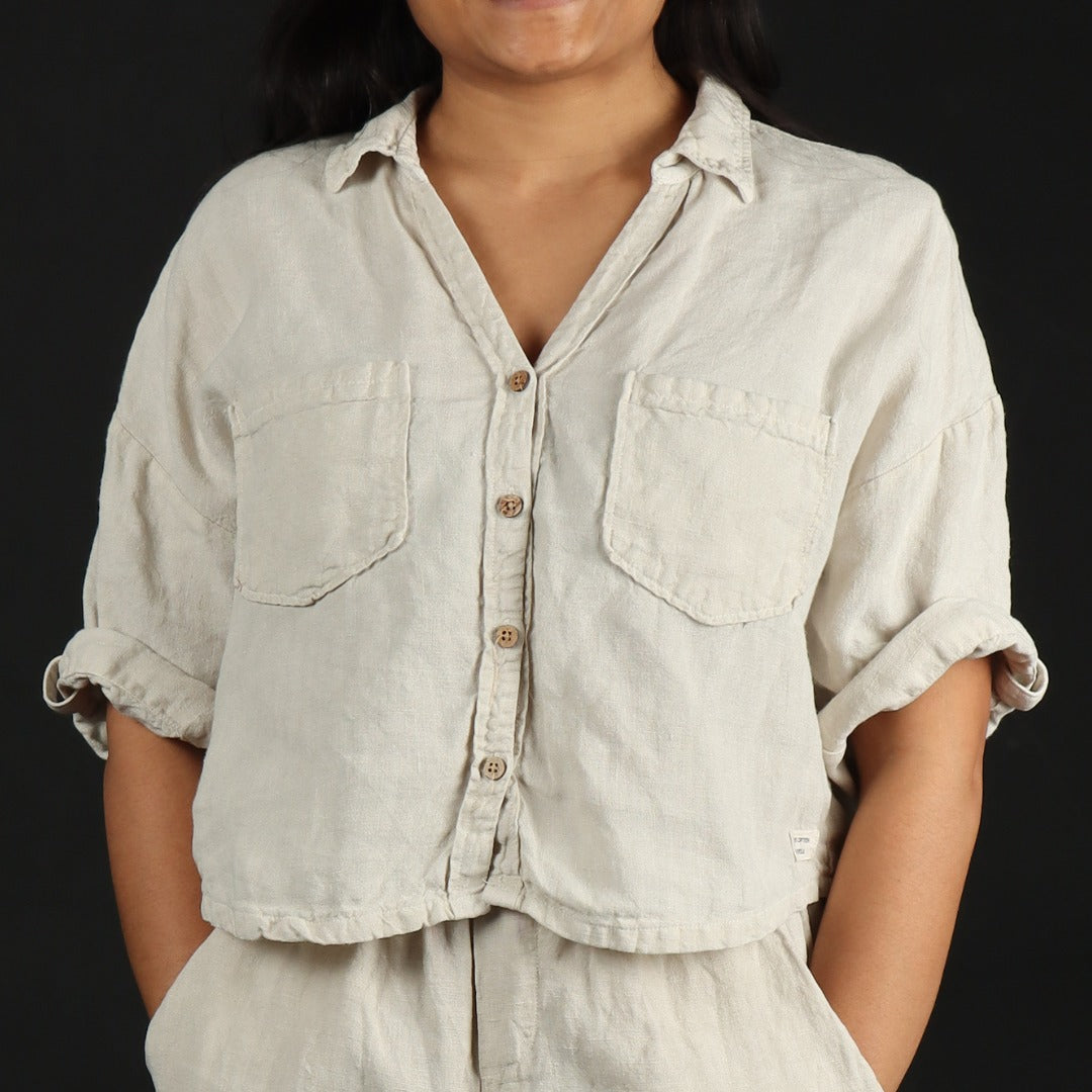 100% Premium Linen Boxy Shirt - Women