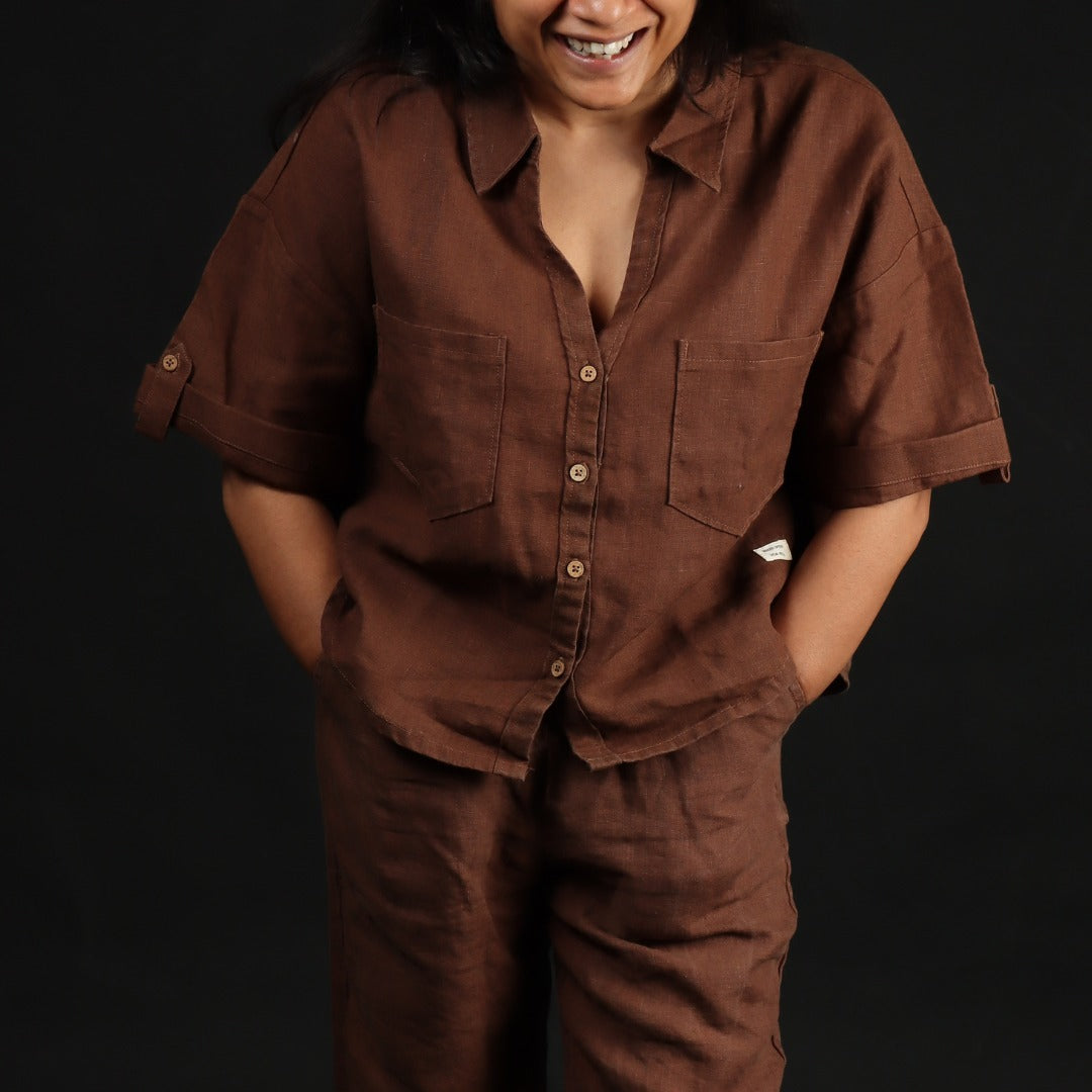 100% Premium Linen Boxy Shirt - Women