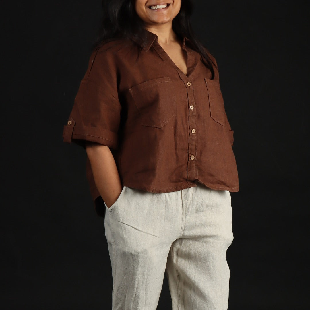 100% Premium Linen Boxy Shirt - Women