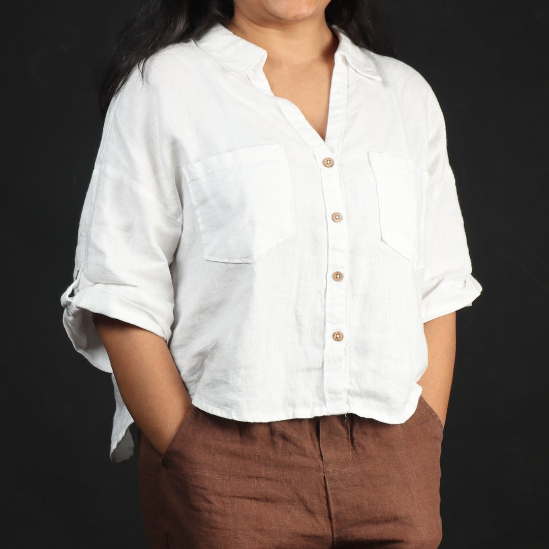 100% Premium Linen Boxy Shirt - Women