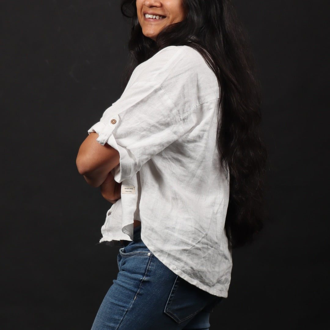 100% Premium Linen Boxy Shirt - Women