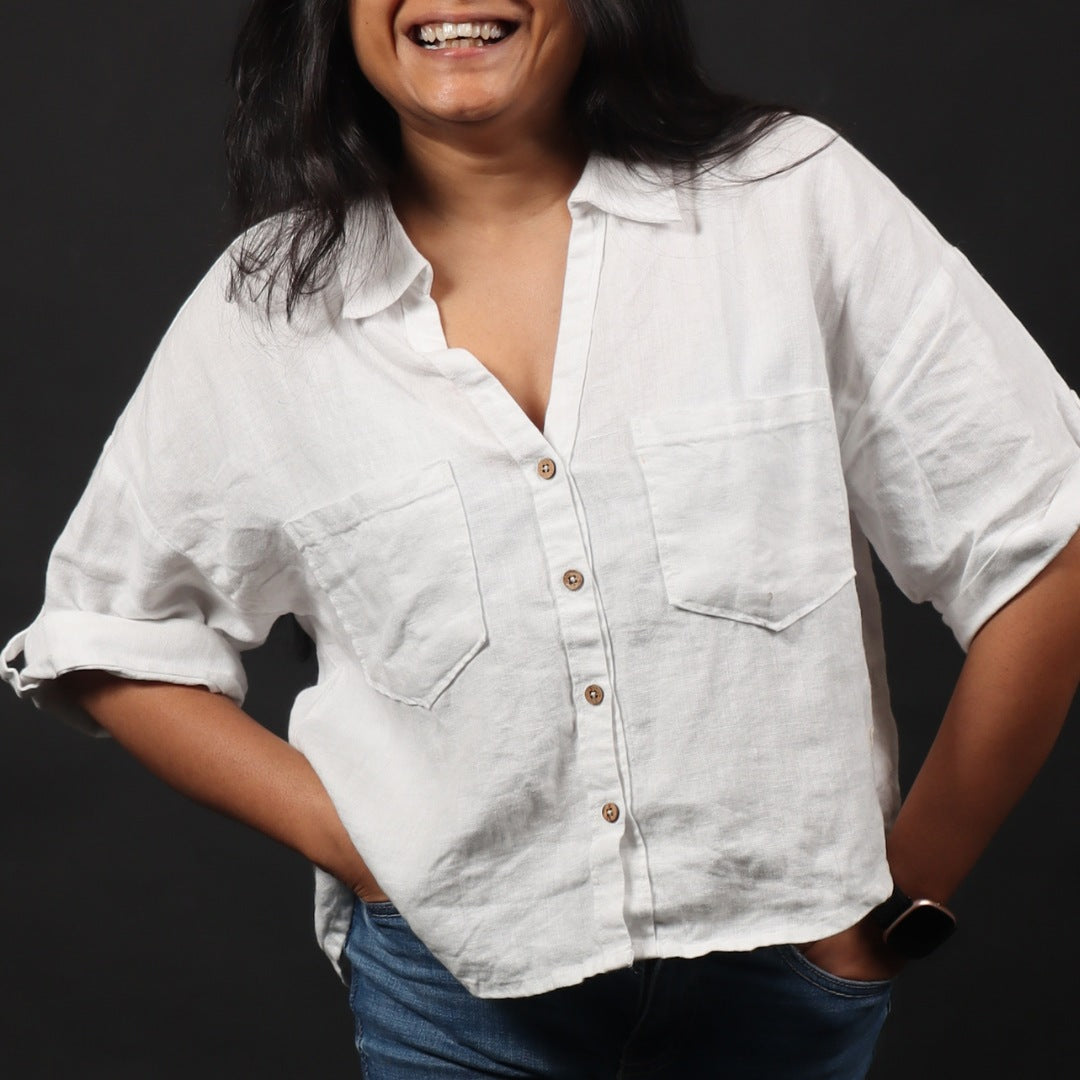 100% Premium Linen Boxy Shirt - Women