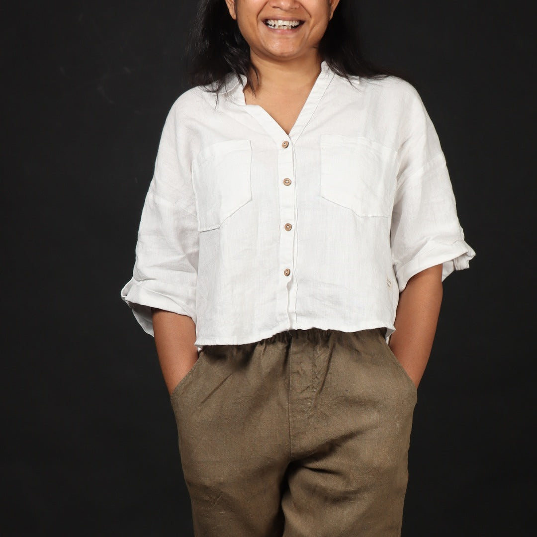 100% Premium Linen Boxy Shirt - Women