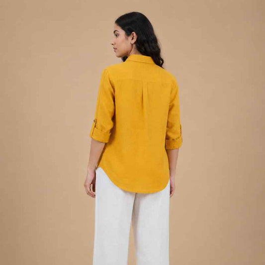 Linen Full-Sleeve Regular Shirt for Women- Mustard