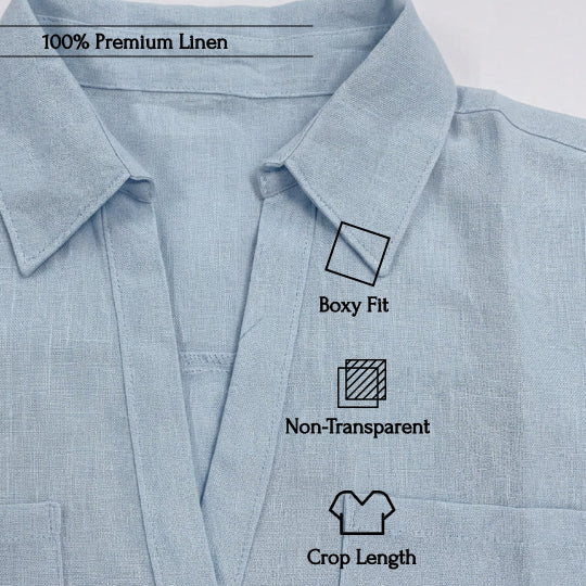 Oversized Boxy Crop Linen Shirt for Women- Sky Blue