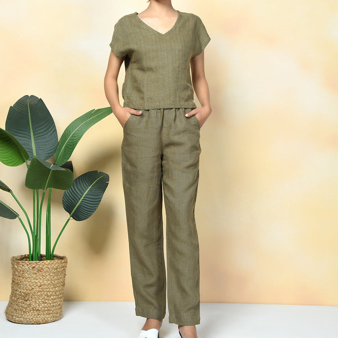 100% Premium Linen Co-ord Set (Relaxed Fit Pant and Boxy Top)- Women