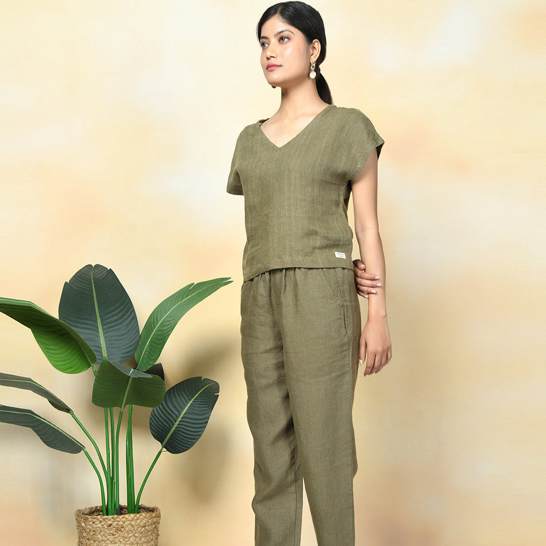 100% Premium Linen Co-ord Set (Relaxed Fit Pant and Boxy Top)- Women