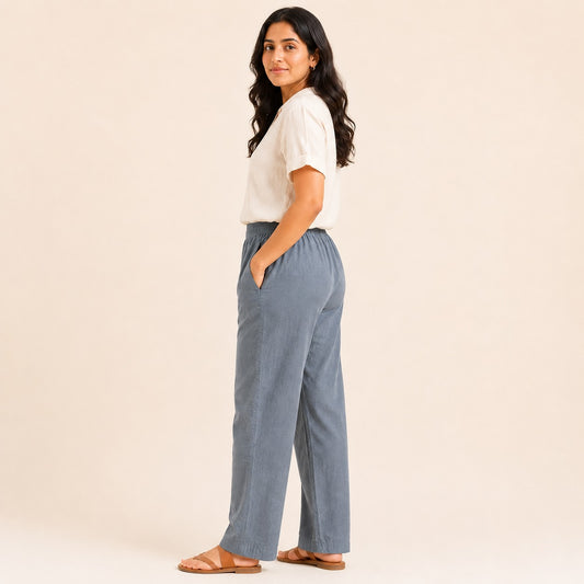 Linen Relaxed Fit Pants for Women- Grey