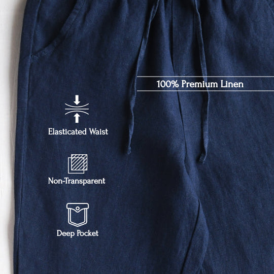 Linen Relaxed Fit Pants for Women- Navy