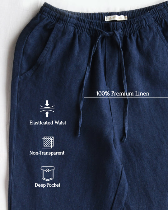 Relaxed fit pants- 100% Premium Linen - Men - Navy