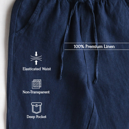 Linen Relaxed Fit Pants for Men- Navy
