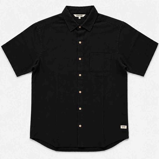 Linen Half-Sleeve Regular Collar Shirt for Men- Black