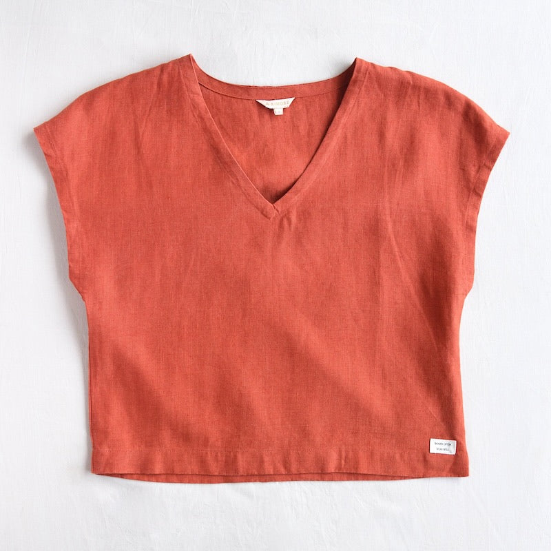 Linen Boxy Crop Top for Women- Rust