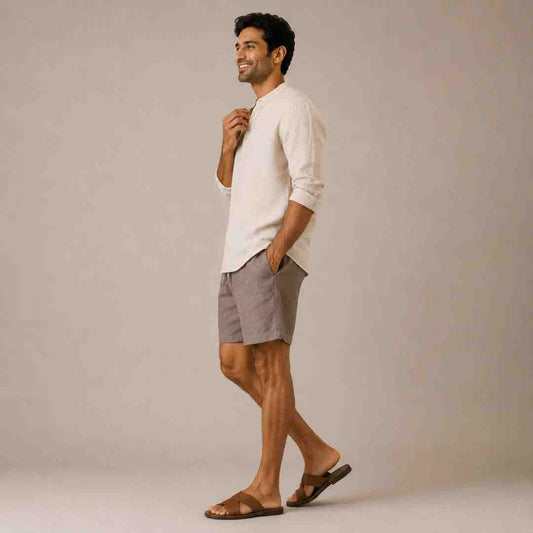Linen Classic Shorts for Men- Taupe