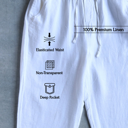Linen Relaxed Fit Pants for Women- White