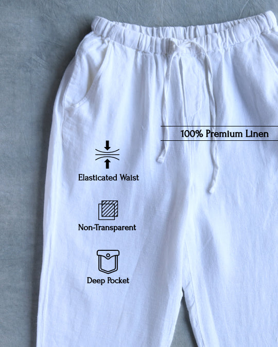Relaxed fit pants- 100% Premium Linen - Men - White