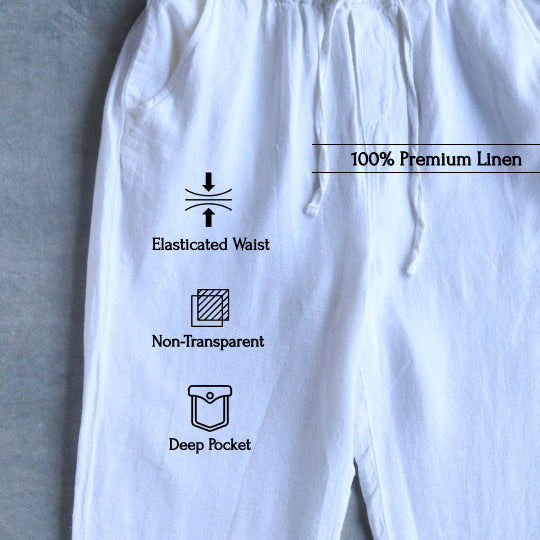 Linen Relaxed Fit Pants for Men- White
