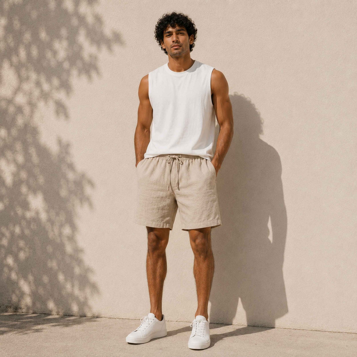 Linen Classic Shorts for Men- Beige