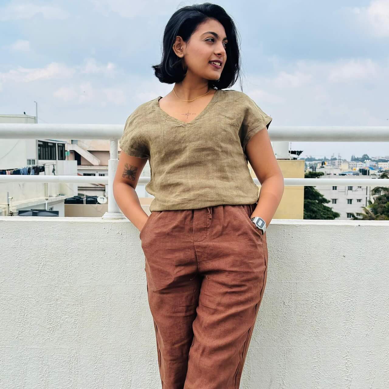 100% Premium Linen Crop Top- Women