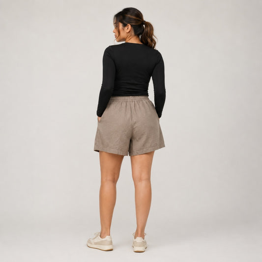 Linen Skorts for Women with Pockets- Taupe
