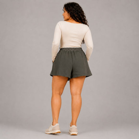 Linen Skorts for Women with Pockets- Olive