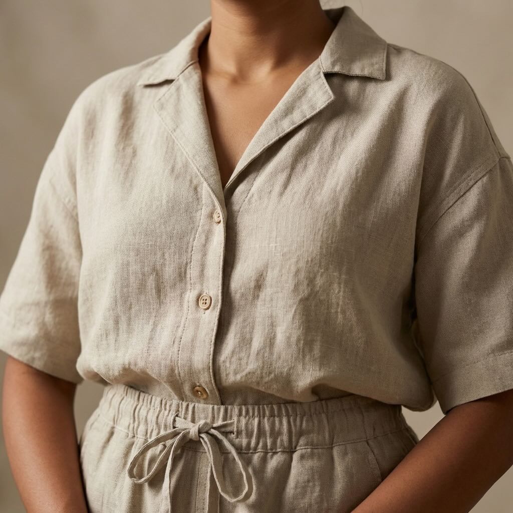 Linen Shorts Co-ord Set for Women-Beige