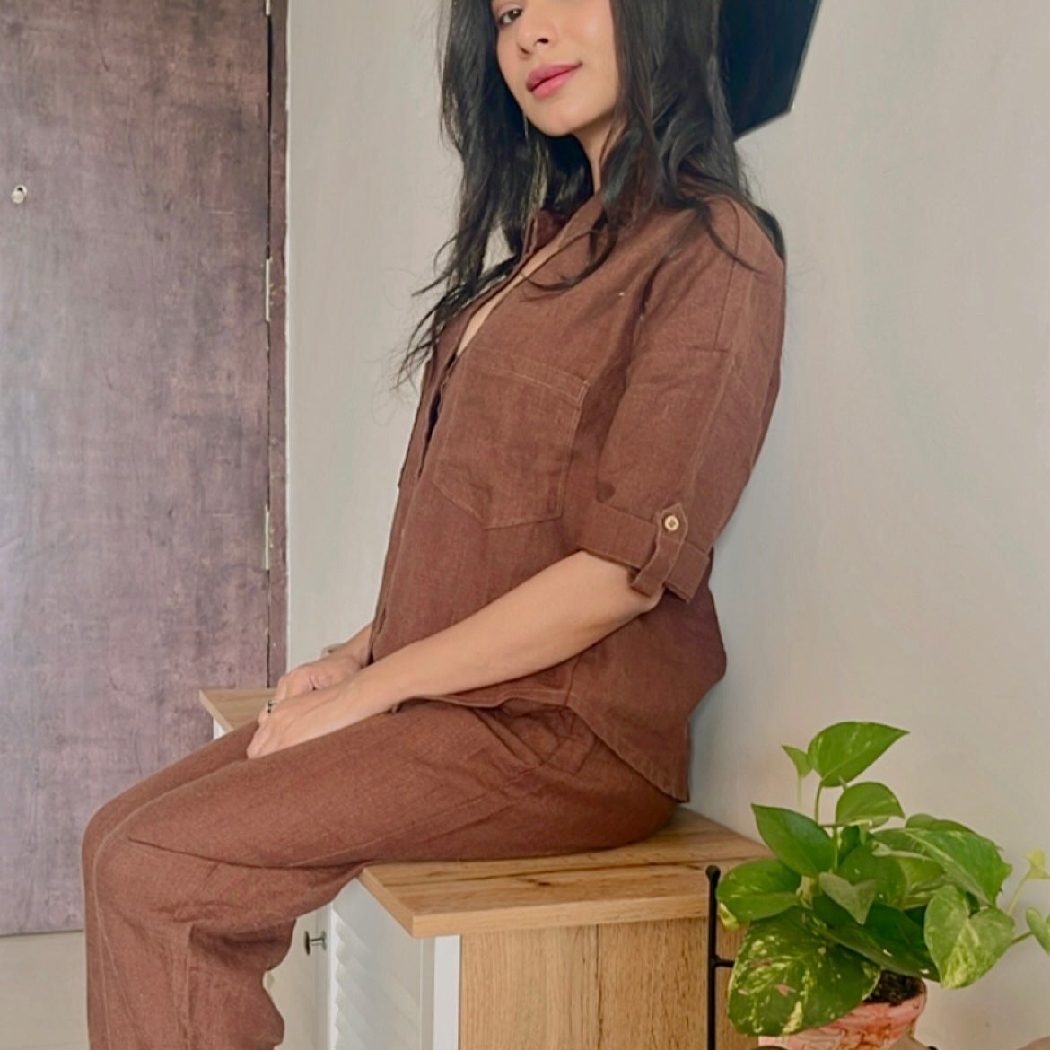 100% Premium Linen Co-ord Set Women- Relaxed Pant and Boxy Shirt