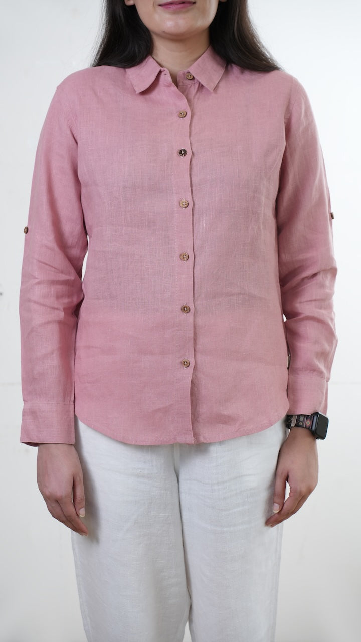 100% Linen Full-sleeved Regular Linen Shirt - Women