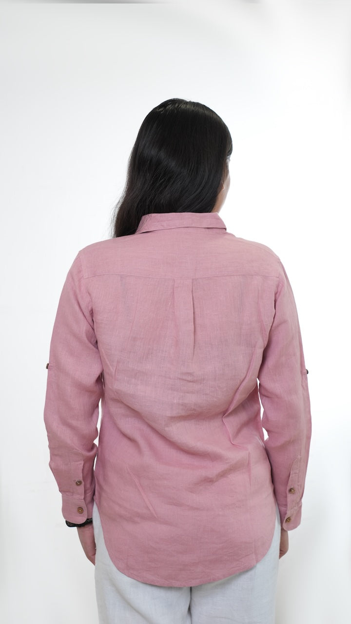 100% Linen Full-sleeved Regular Linen Shirt - Women