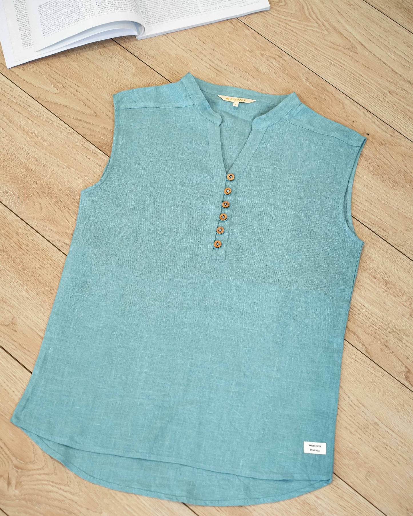 Mandarin Collared Top - 100% Linen - Women - Muted Sage