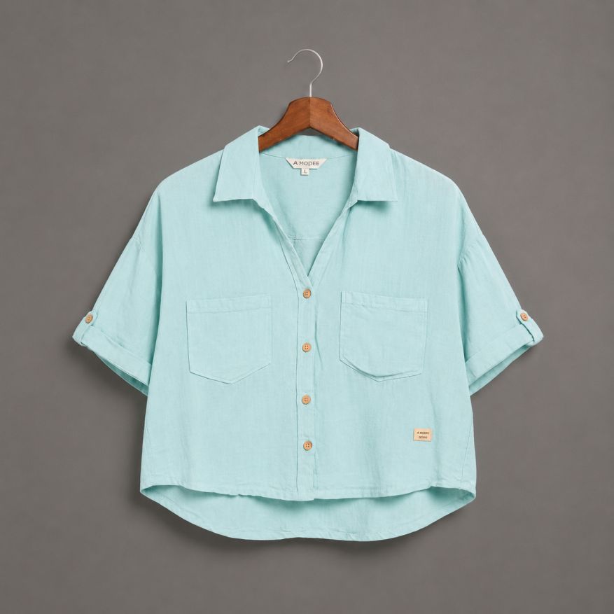 Linen Shorts Co-ord Set for Women-Sky Blue