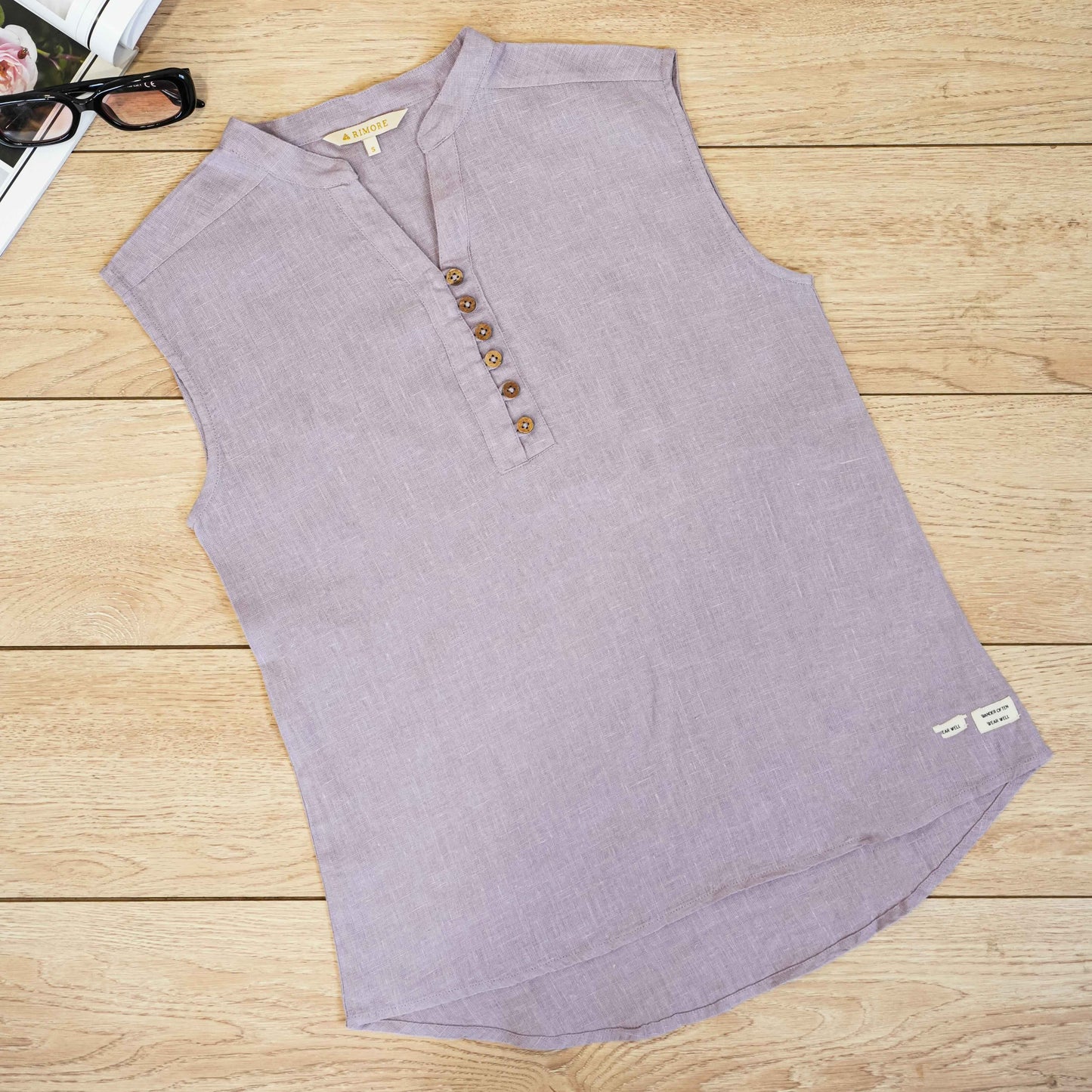 Linen Mandarin Collar Top for Women- Lavendar