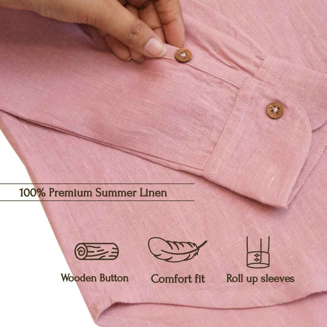 Linen Full-Sleeve Regular Shirt for Women- Rose