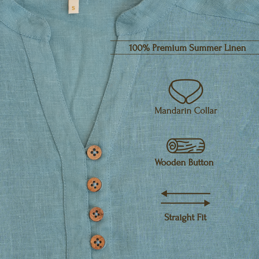 Linen Mandarin Collar Top for Women- Muted Sage