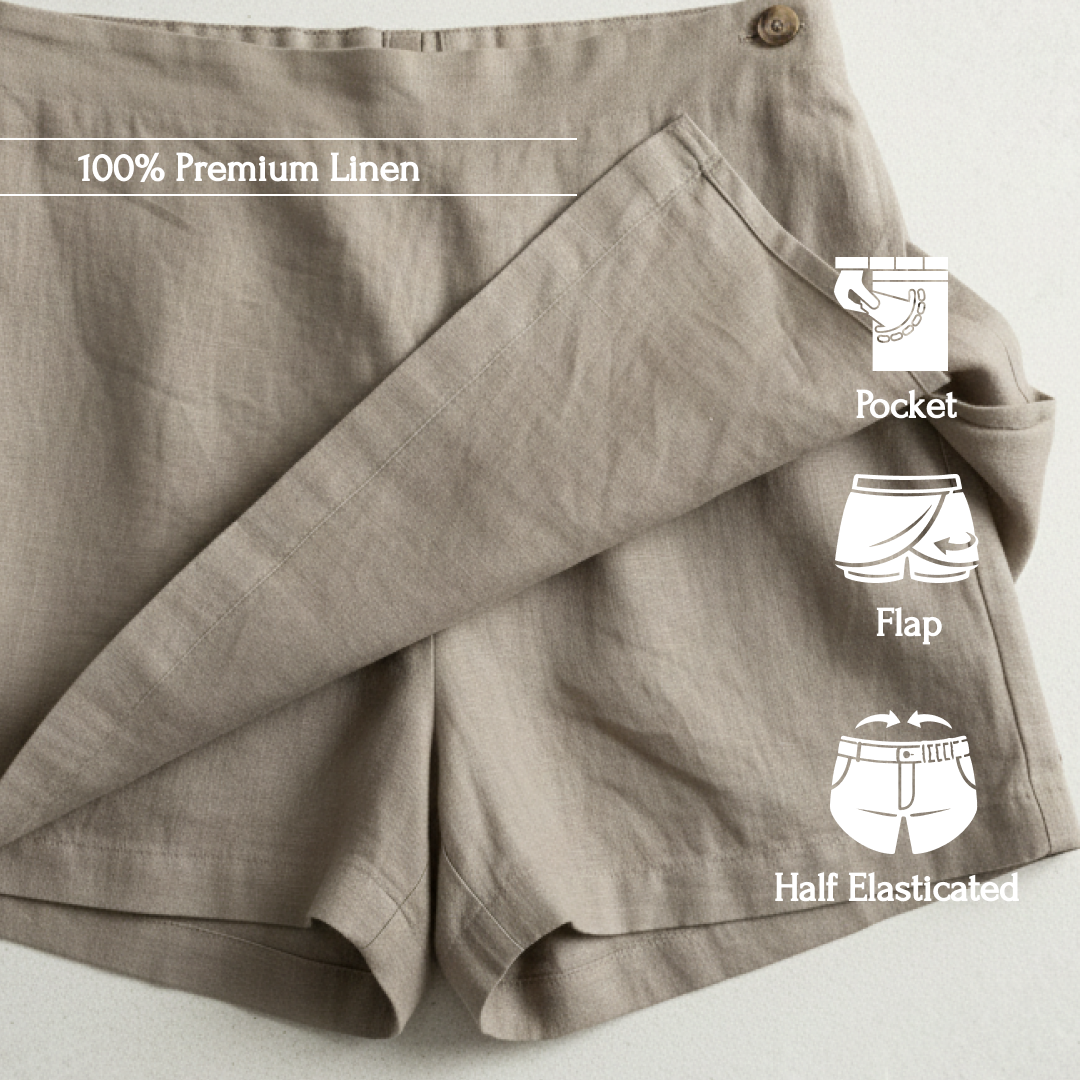 Linen Skorts for Women (Rimore X Sara)- Taupe