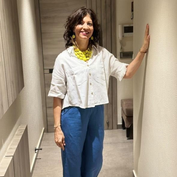 Oversize Boxy Crop Shirt - Women- 100% Premium Linen - White