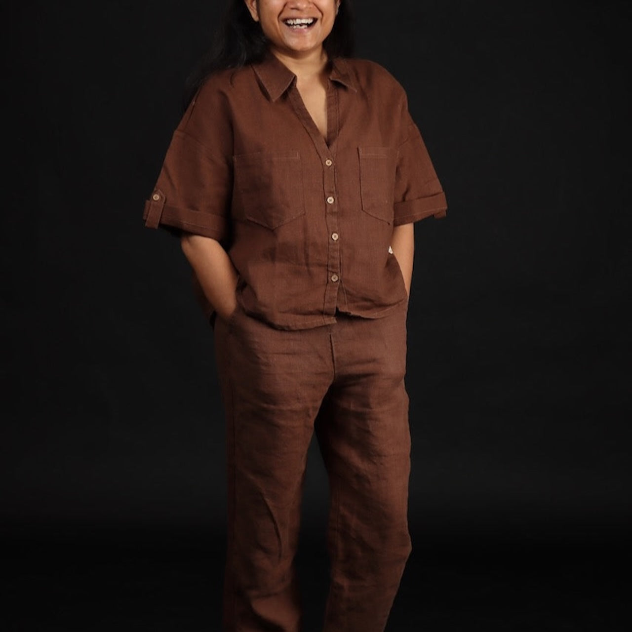 100% Premium Linen Co-ord Set Women- Relaxed Pant and Boxy Shirt
