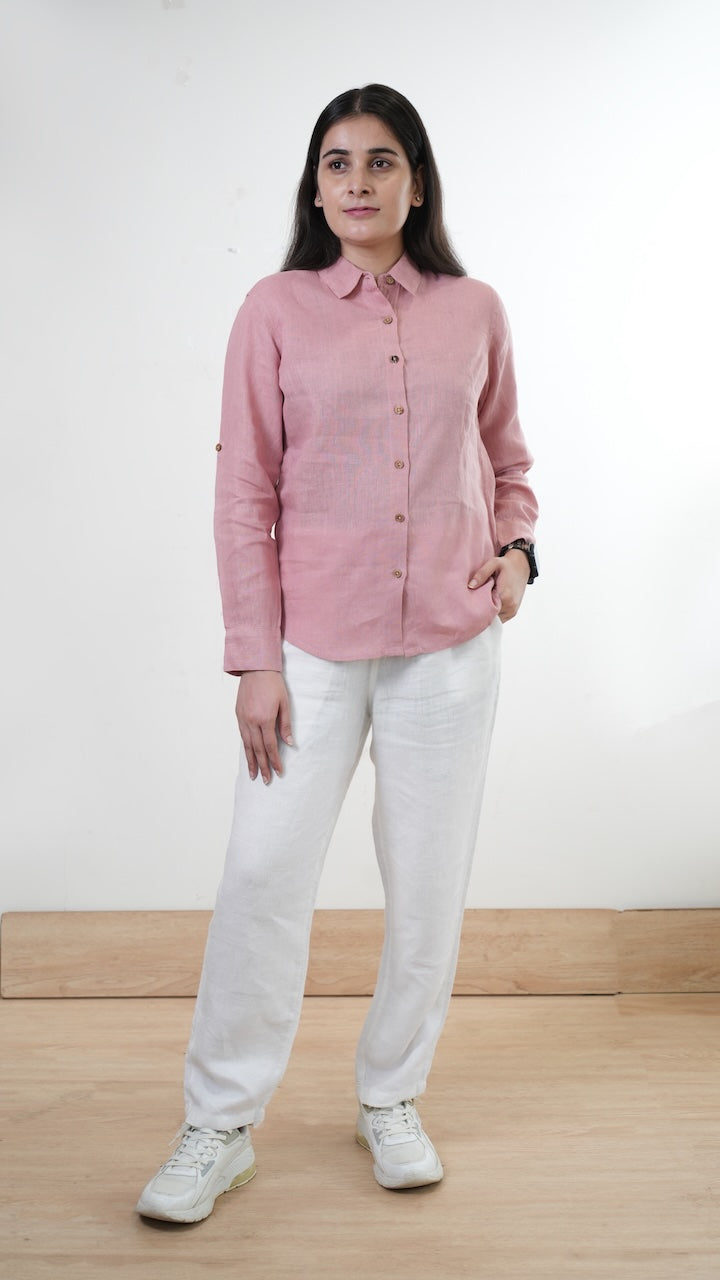 100% Linen Full-sleeved Regular Linen Shirt - Women