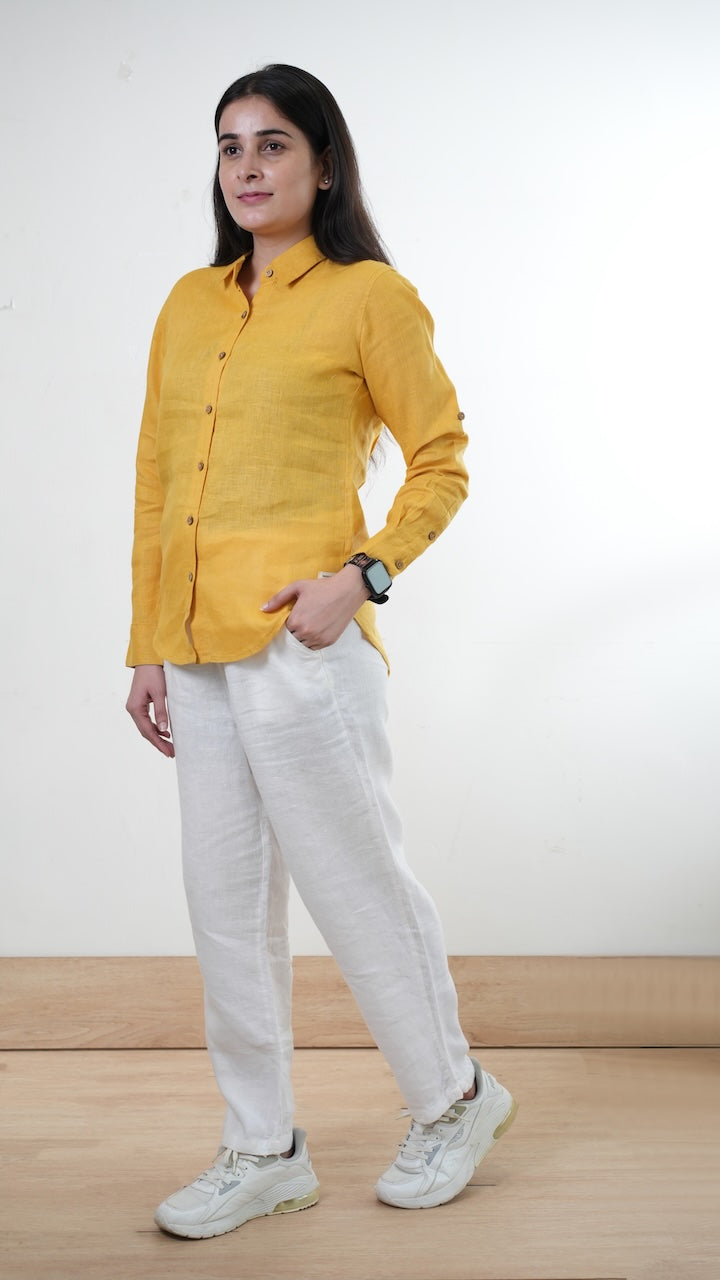 100% Linen Full-sleeved Regular Linen Shirt - Women