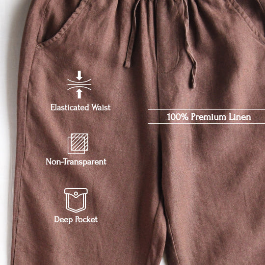 Linen Relaxed Fit Pants for Women- Brown
