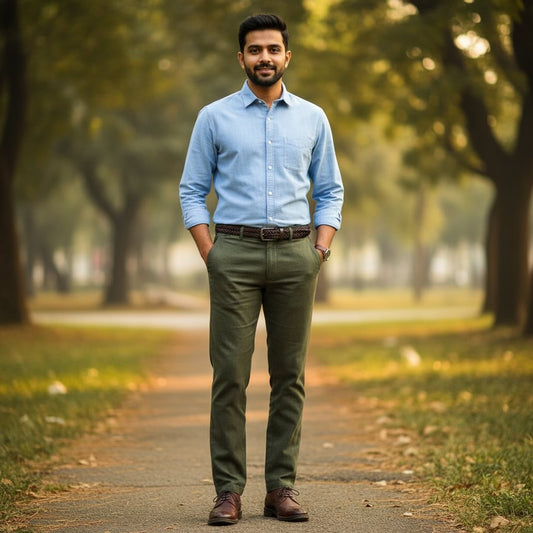 100% Pure Linen Chinos for Men - Olive
