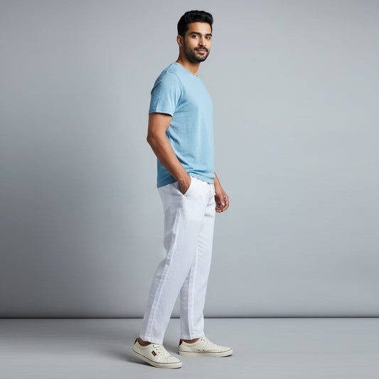Linen Relaxed Fit Pants for Men- White