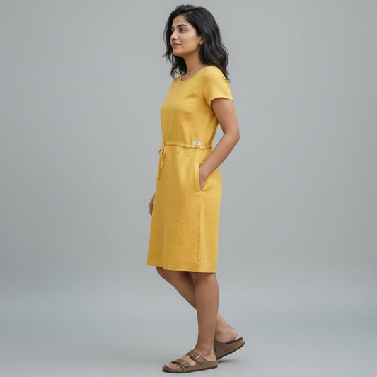 Summer Linen Dress for Women- Mustard